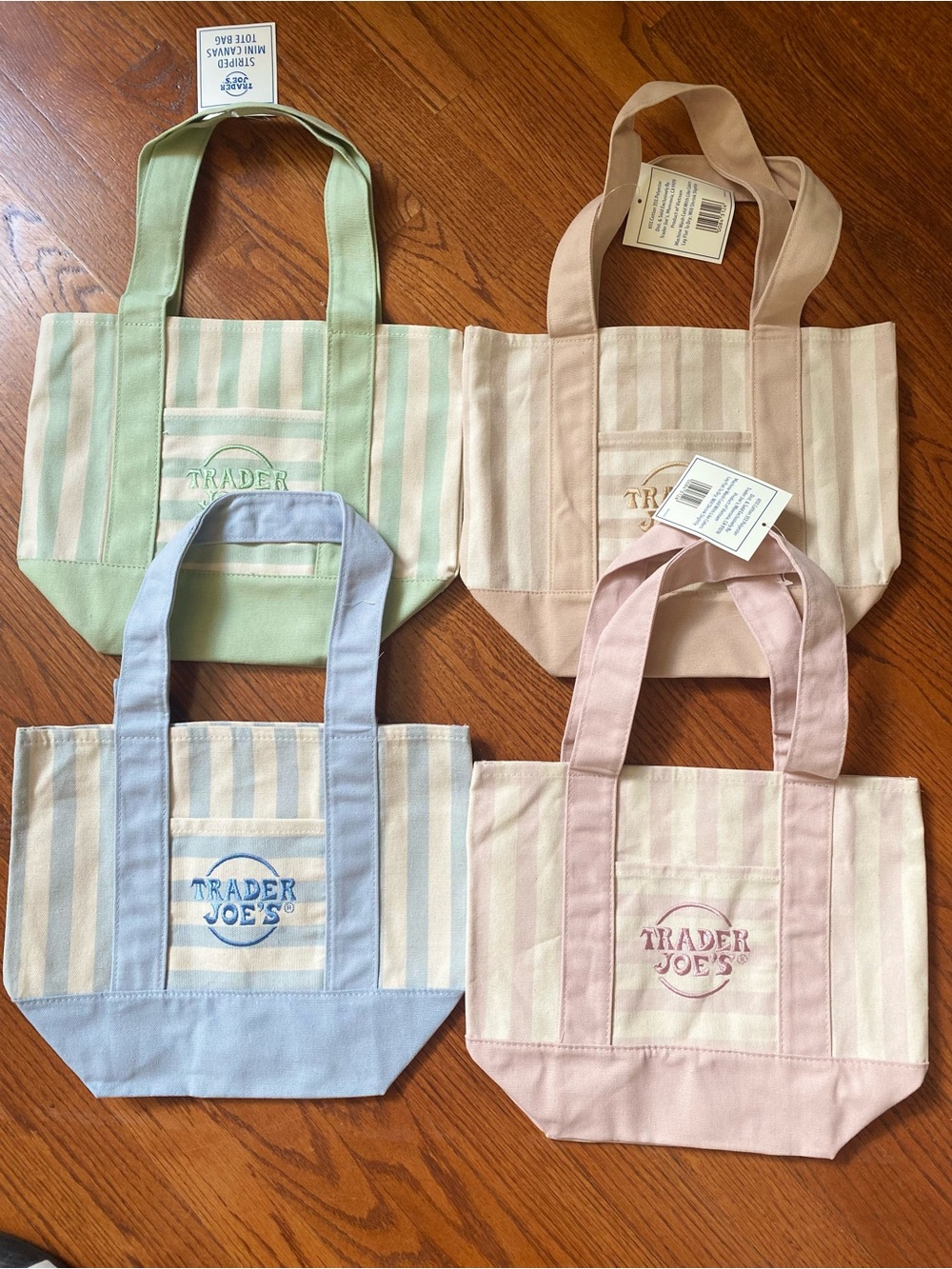 Set of four Small Striped Canvas Tote Bag